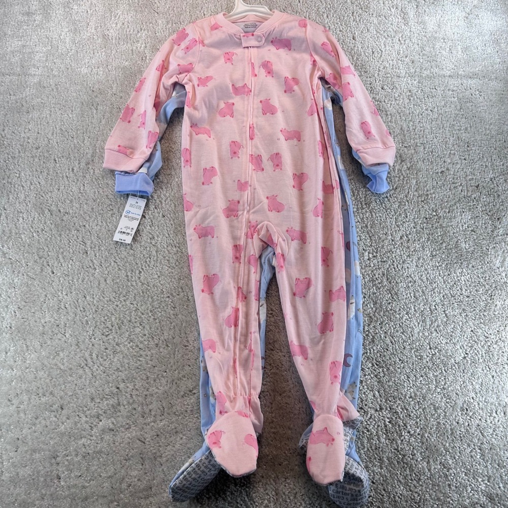 Carters Just One You Toddler 3T Footed Pajamas 2pk Pink Pigs Blue Sheep